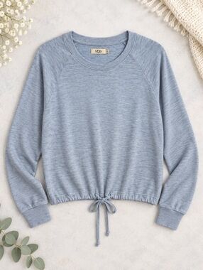 UGG Light Blue Long Sleeve Pullover Sweatshirt with Drawstring Hem